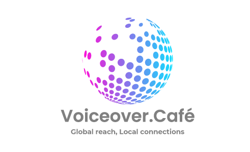 voiceovercafe.co.uk company logo with the slogan 'Global reach, local connections'